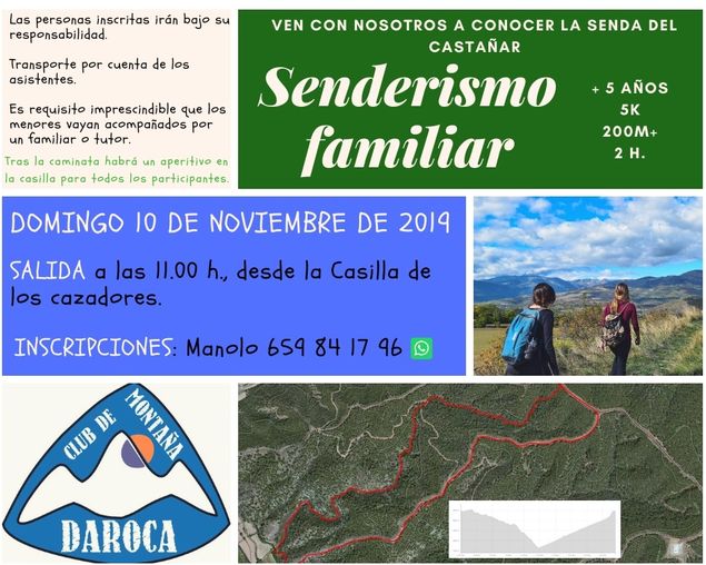 Este domingo tienes una cita con tu familia en el pinar de Daroca. Ven a conocer la senda del castañar. Recorrido corto, para ir cogiendo tono.